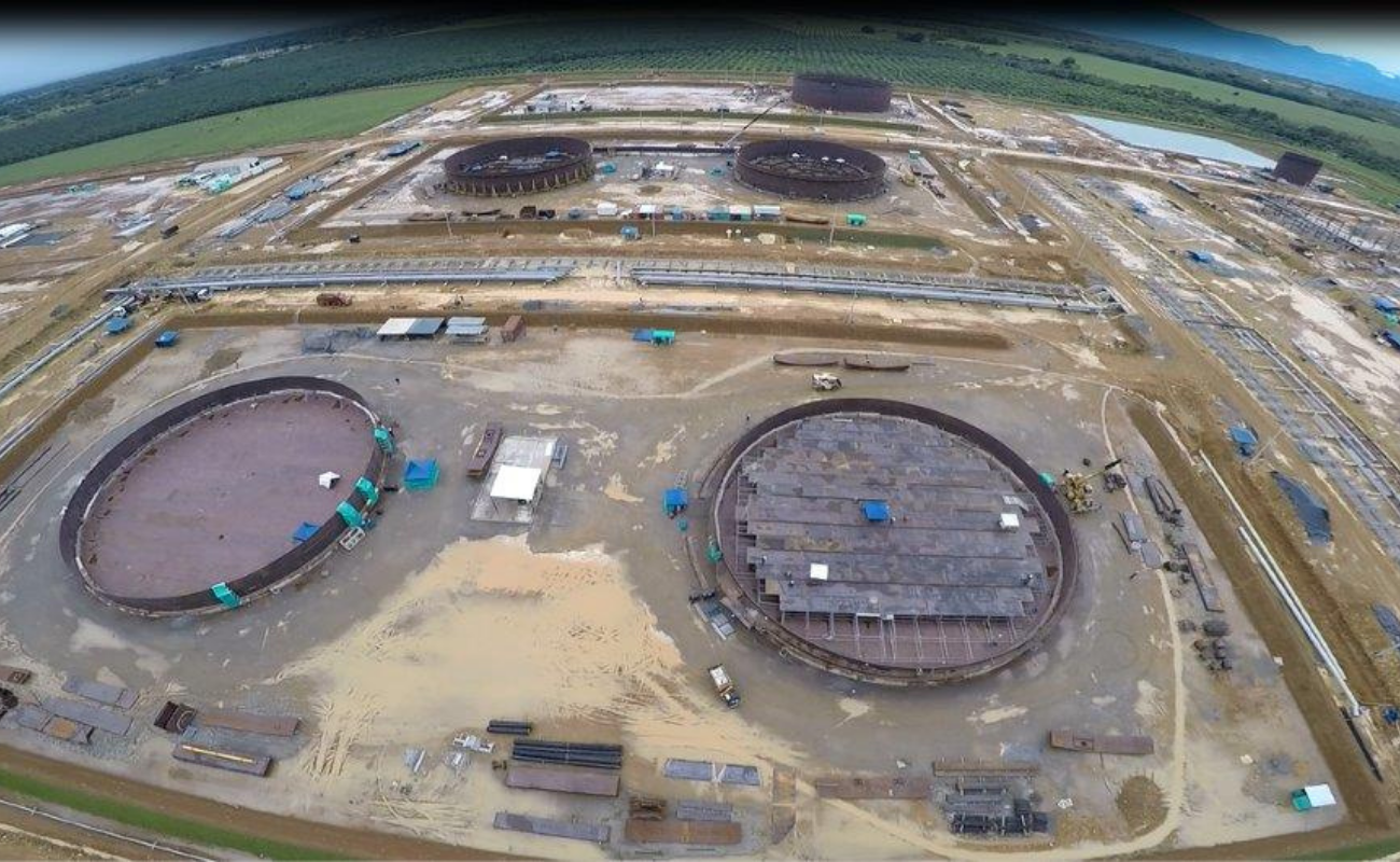 Aerial view of storage tank construction