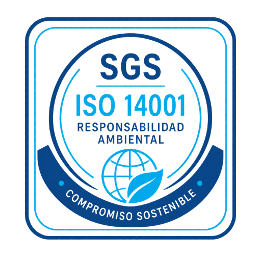 Sello SGS de certificación ISO 14001 en responsabilidad ambiental