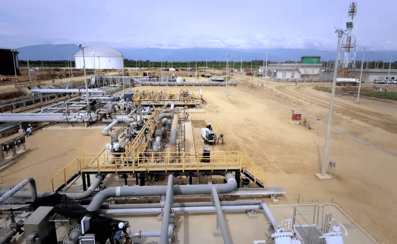 Overview of a station with piping networks and a storage tank