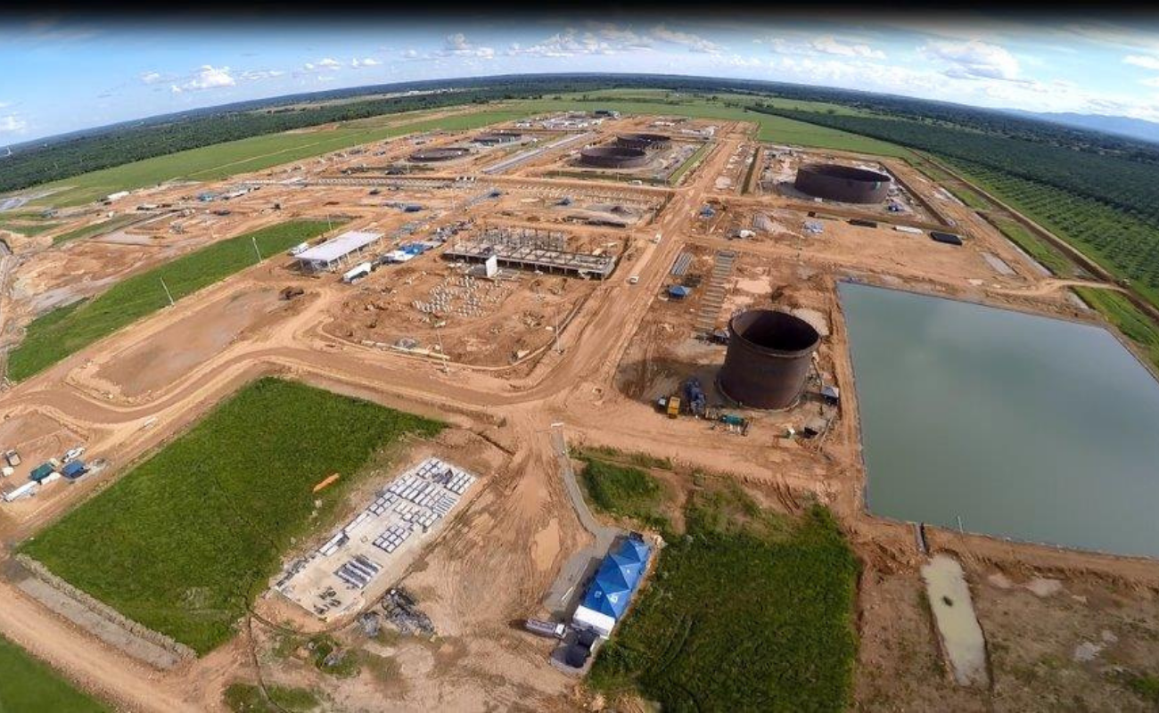 Aerial overview of an industrial facility under construction