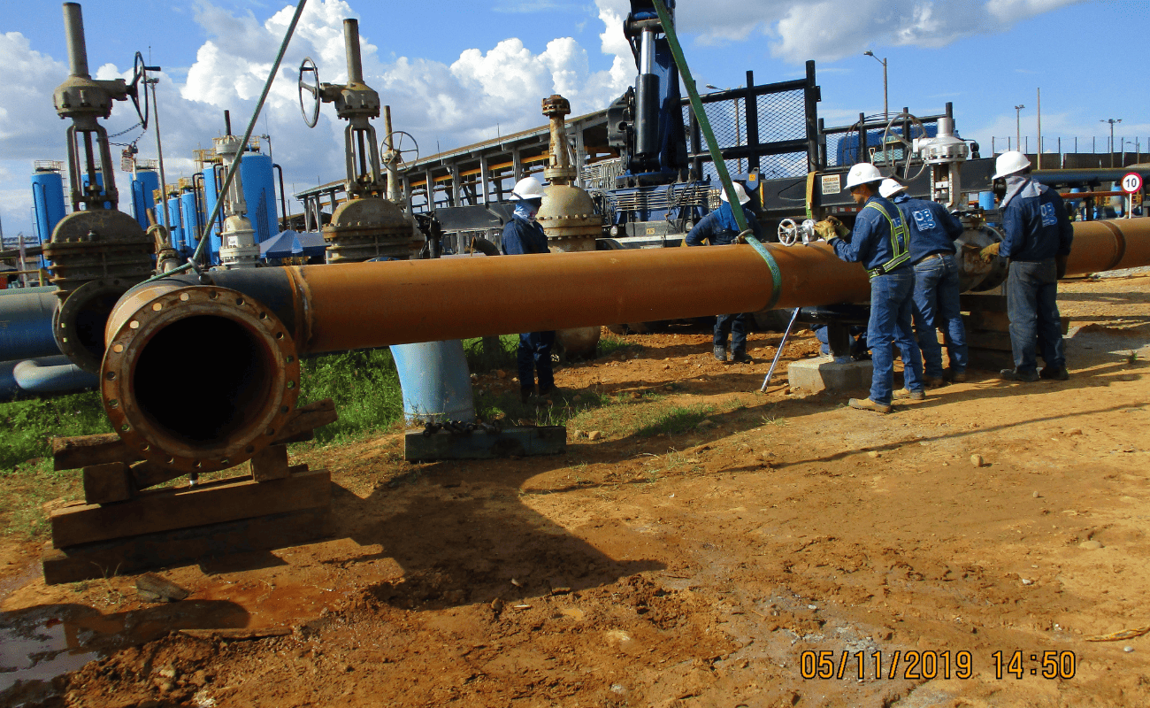 Installation of large-diameter piping at an industrial facility