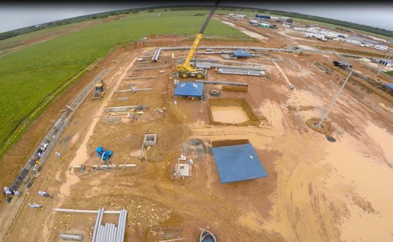Earthworks and foundations with a crane on site